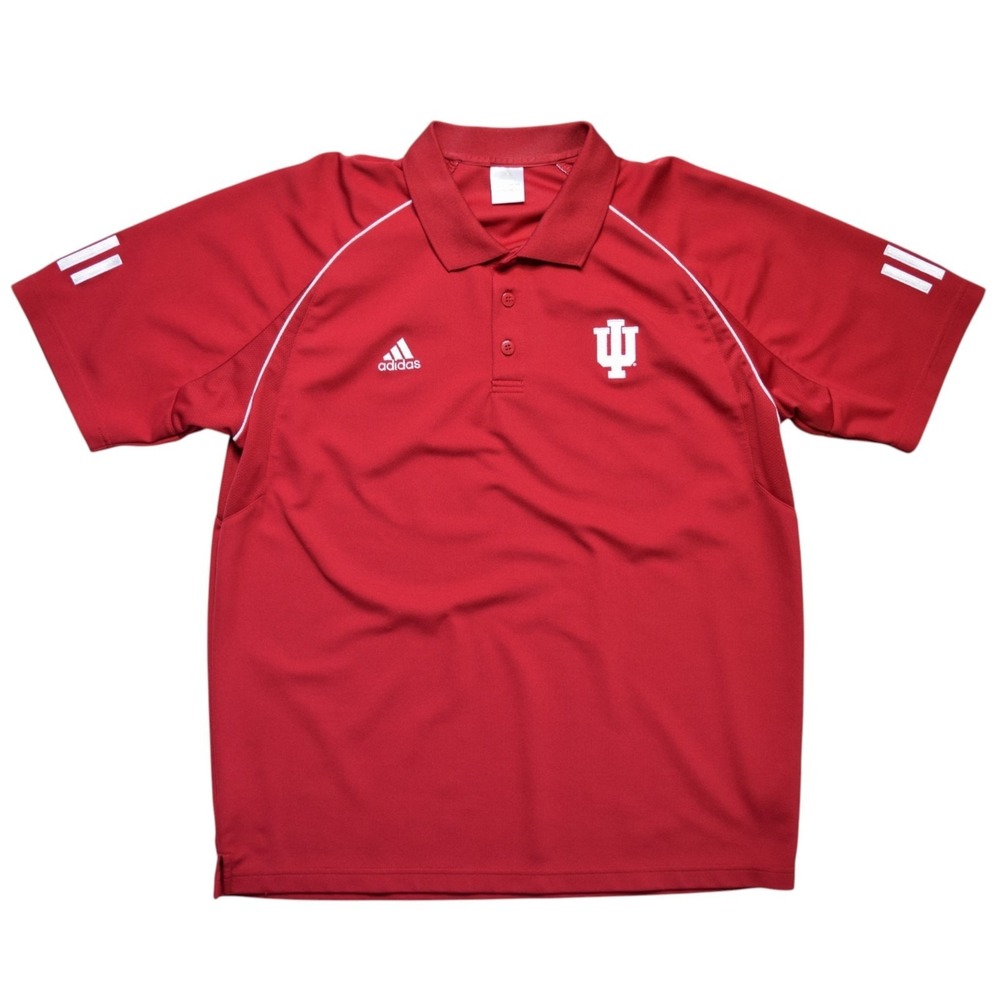 Adidas Indiana University Hoosiers Men's L Red Polo‎ Shirt Climalite Sideline IU